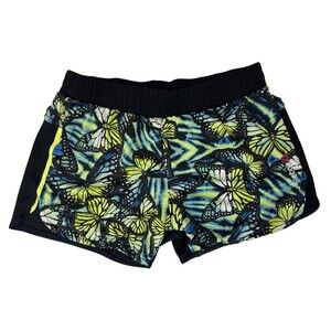 Reebok Girls Athletic Shorts Size L Butterfly Print Running Activewear Neon Mesh